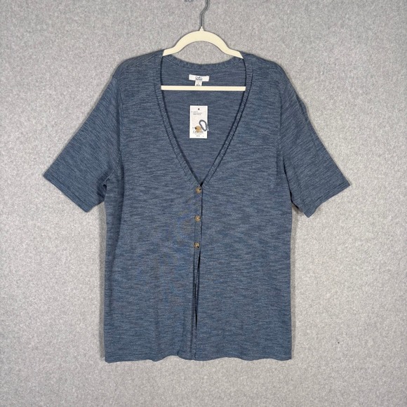 croft & barrow Sweaters - Croft Barrow Cardigan Sweater Large‎ Blue Gray Button Thin Tunic Cotton Coastal